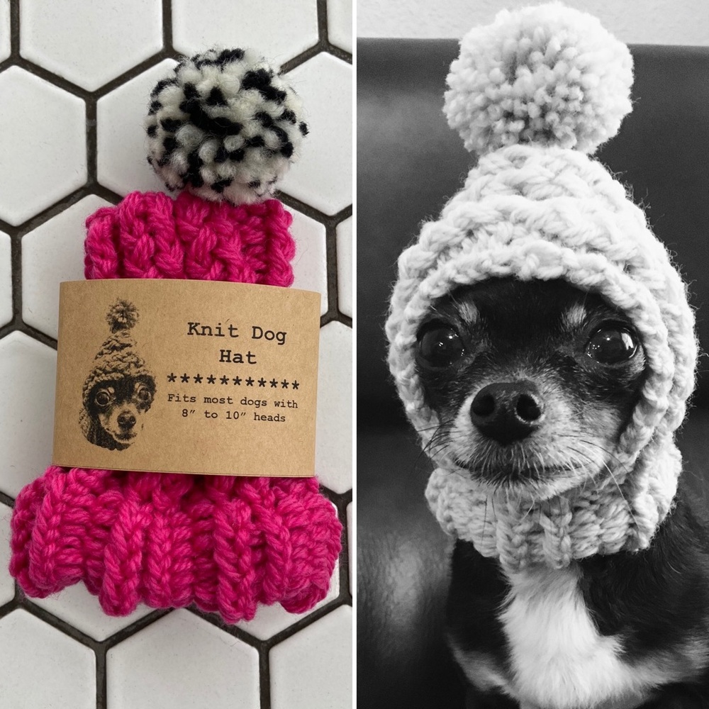 Handmade 100% Wool Knit Dog Hat - XS - Hot Pink